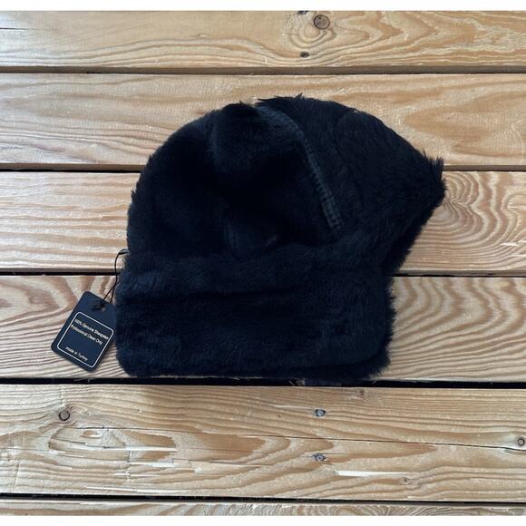 NWT Zavelio Genuine Sheepskin Hat One Size Unisex Black - Picture 3 of 9